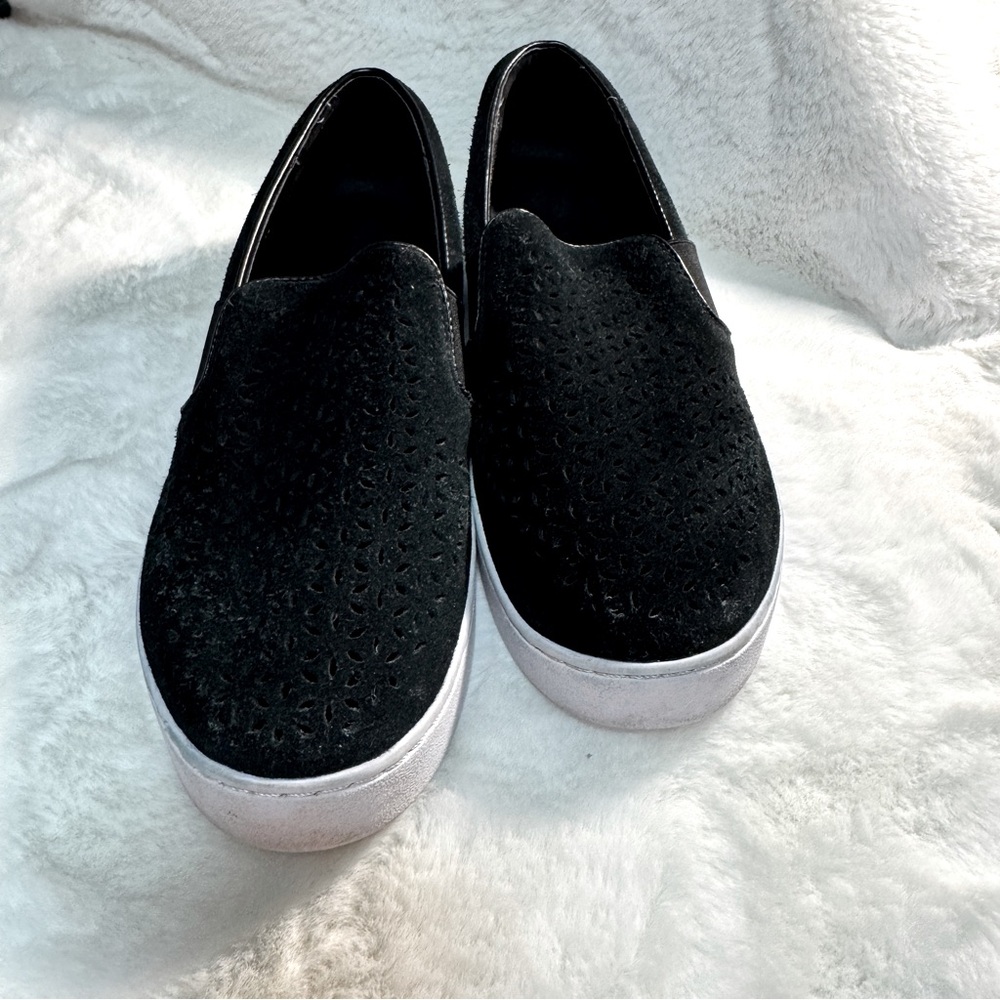 Vionic ladies suede with perforated upper slip on shoe.
